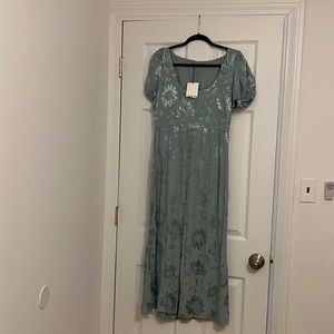 ZARA Empire Waist Mint Green Romantic Floral with puff sleeves